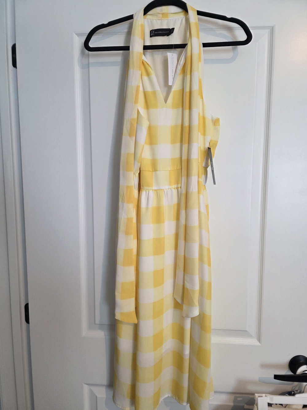 Yellow and White Gingham Halter Dress